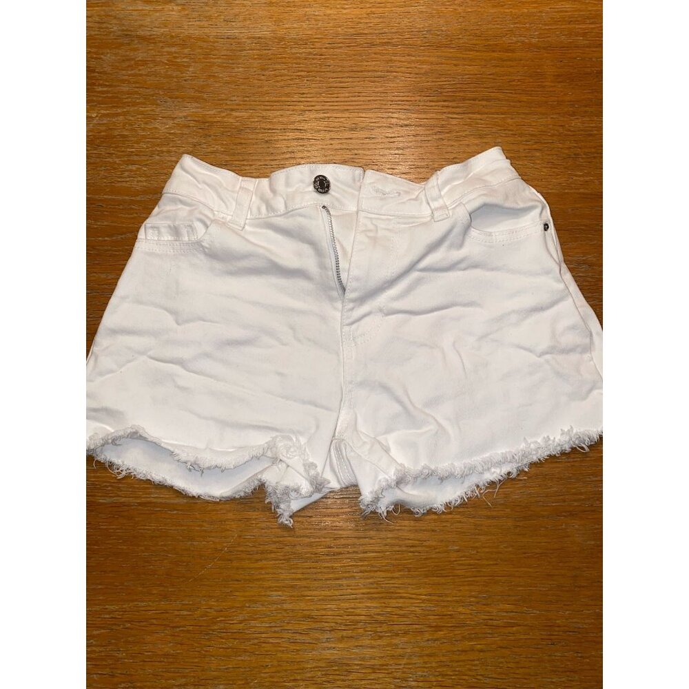 White Denim Distressed Frayed Hem Shorts Womens